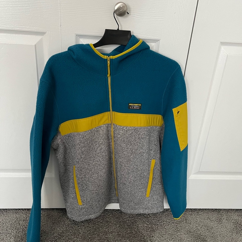 Teal, Grey and Yellow L.L. Bean Sherpa hoodie for sale!